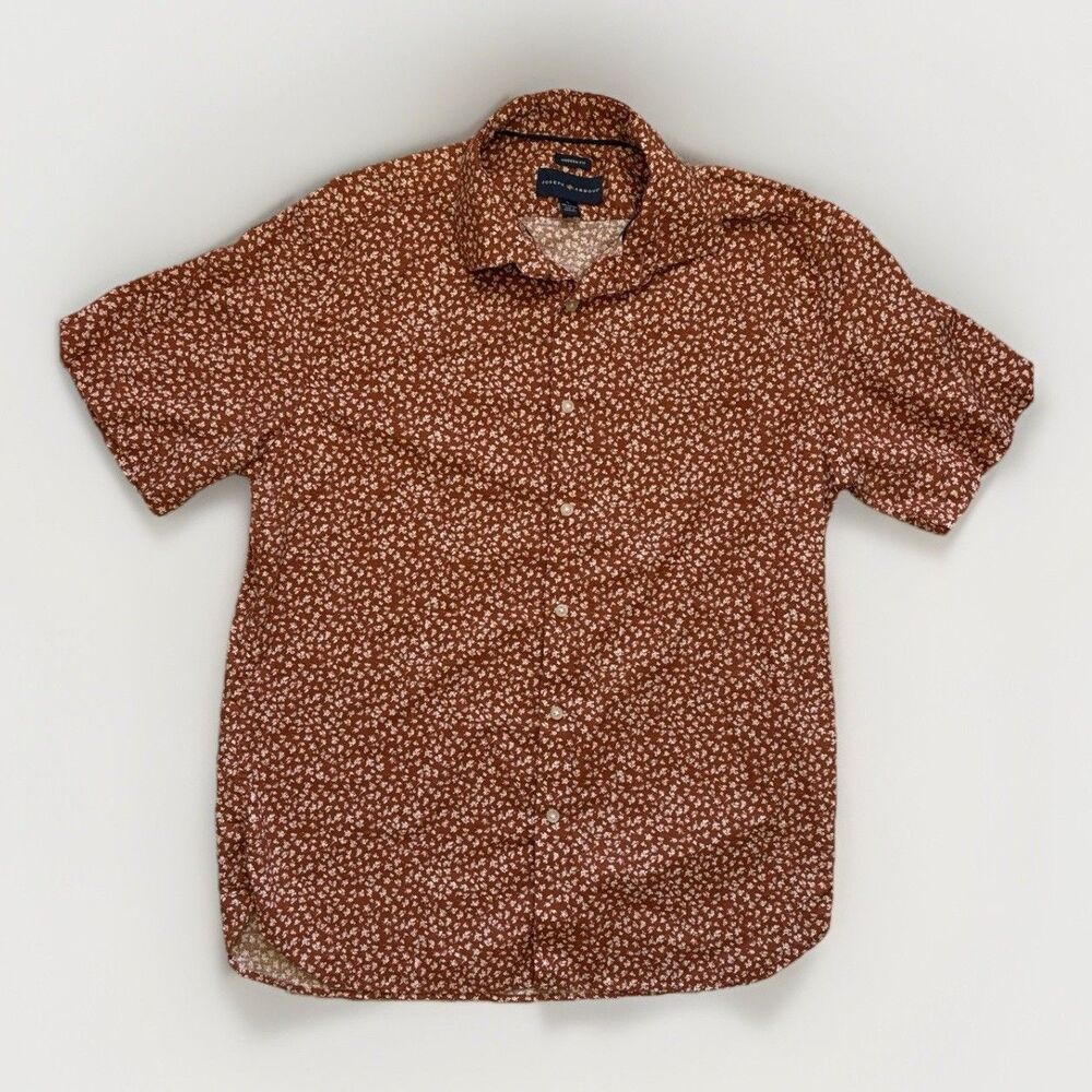 Joseph Abboud Mens Large Rust Floral Print Modern Fit Short Sleeve Button Up - Picture 1 of 6